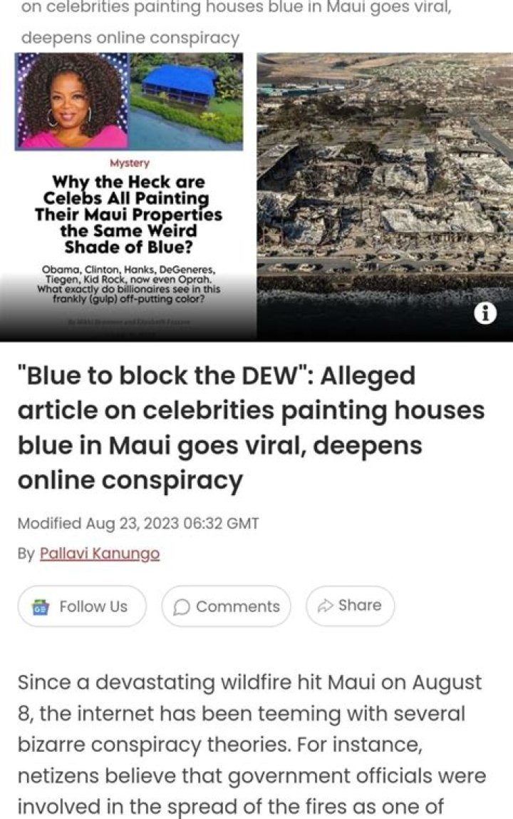 Alleged article on celebrities painting houses blue in Maui goes viral, deepens online conspiracy |